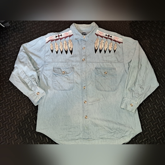Vintage denim shirt with native design - Picture 1 of 12